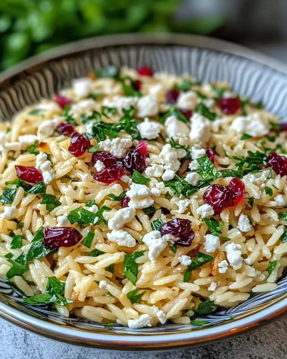 Feta and Cranberry Orzo with Lemon Vinaigrette