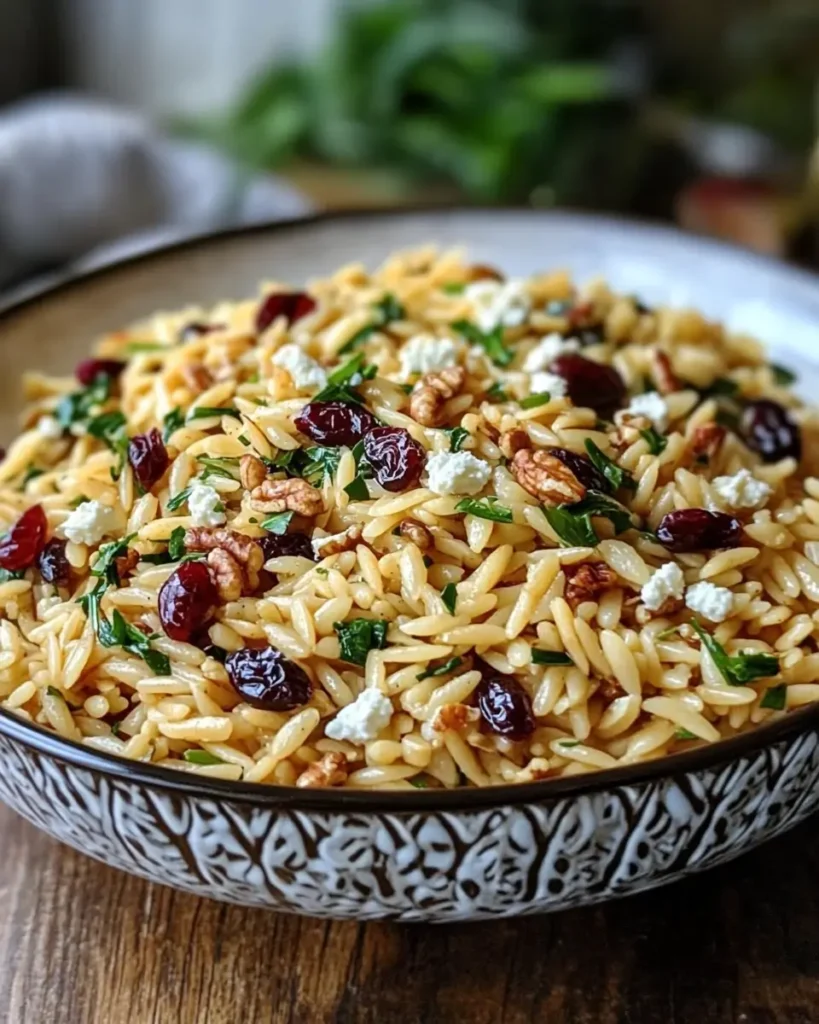 Feta and Cranberry Orzo with Lemon Vinaigrette