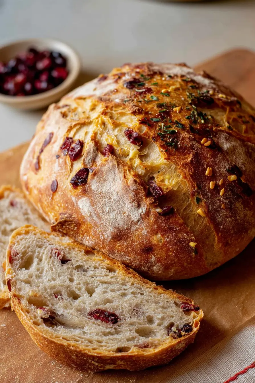No-Knead Cranberry & Herb Bread